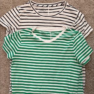 J. Crew Green and Black Striped Short Sleeve Tees